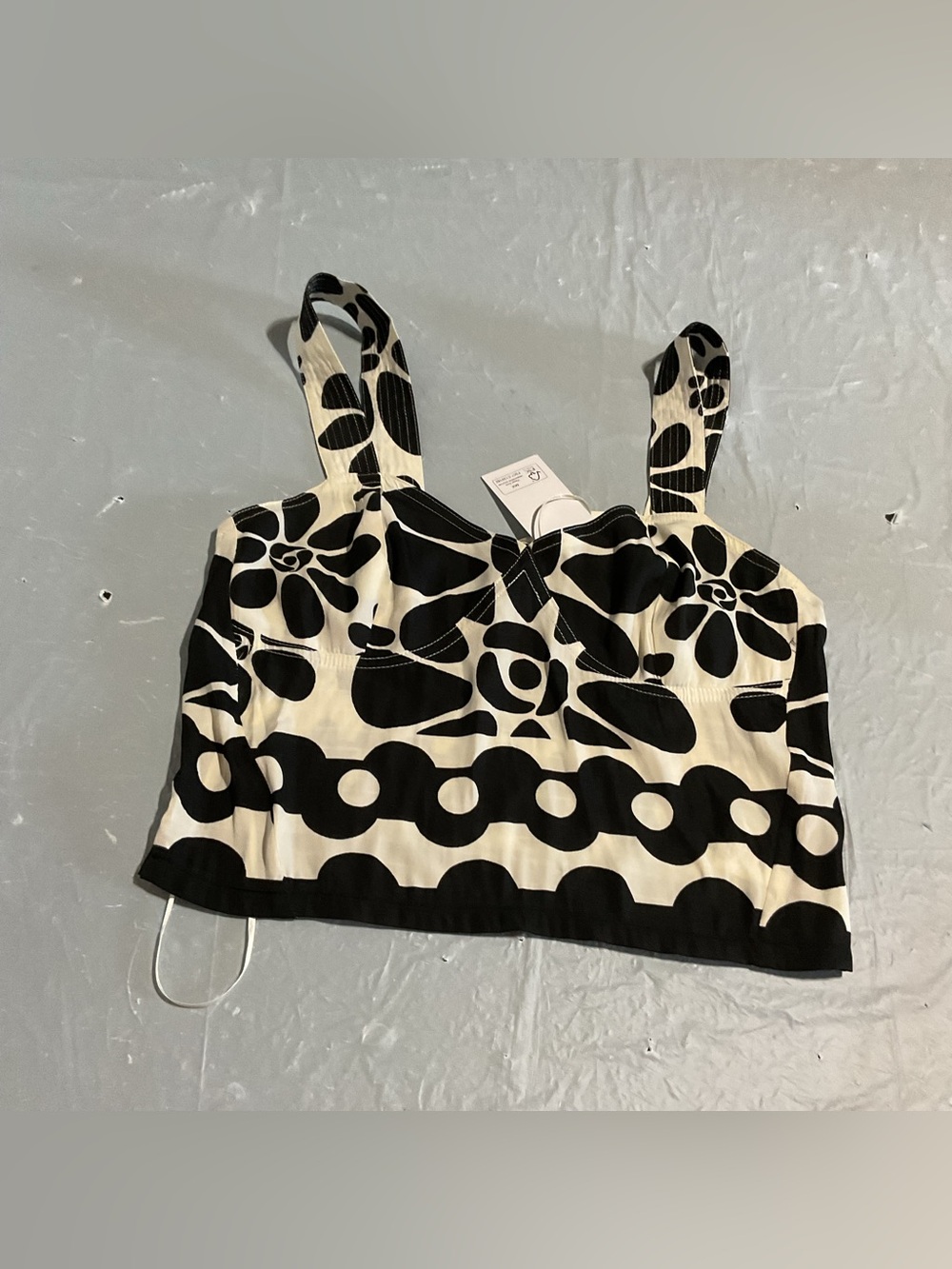 Black & White Floral Crop Tank Top - Women